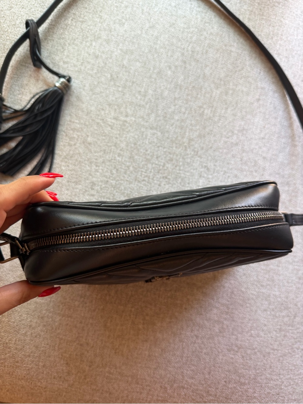 Saint Laurent Black Chevron Quilted Leather Crossbody Bag with Tassel silverlogo - Picture 14 of 16